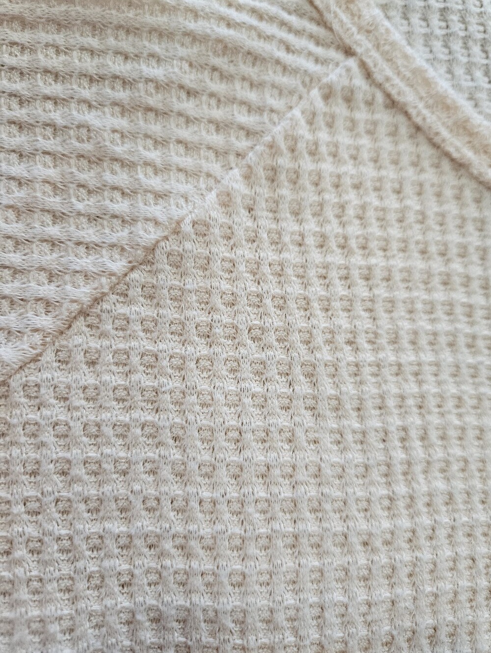 GUC BiBi Cream UocycledWaffle Knit Short Sleeve Top with Leopard Trim & Lace M/L - Picture 6 of 6
